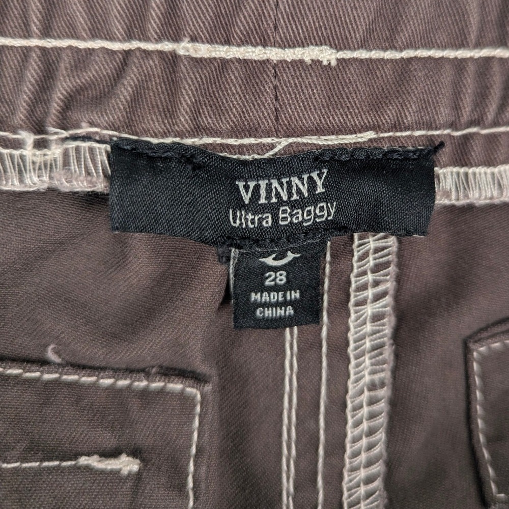 True Religion Vinny Ultra Baggy Cargo Pants Brown Contrast Stitch Size 28 Unisex - Picture 9 of 15